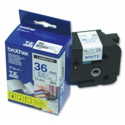 Brother TZE-263 Blue Printing on White Tape, 36mm 8 M (PT-3600, 530, 9200DX, 9500PC, 9600 Only)