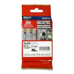 Brother TZE-S211 6mm Black on White Strong Adhesive TZE Tape