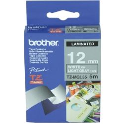 Brother TZE-MQL35 DECO Tape White On Light Grey 12mm x 5M Matt Lamination TZE Tape