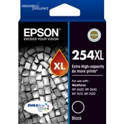 Epson 254XL Extra High Capacity DURABrite Ultra Black Ink W/F Pro WF3620, 3640, 7610, 7620
