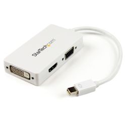 StarTech Travel A/V Adapter: 3-in-1 Mini DisplayPort to VGA DVI or HDMI Converter White