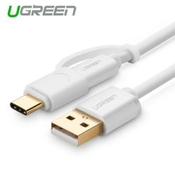 Ugreen USB 2.0 to Type C + micro USB Cable 1m - White
