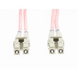 3m LC-LC OM1 Multimode Fibre Optic Duplex Patch Lead: 3mm Oversleeving - Salmon Pink
