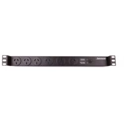 Jackson 1RU 6 Way GPO Horizontal Recessed PDU Power Rail, 19 inch Rack Mounted with Surge Protection and IEC C14 Inlet