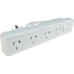 Jackson 4 Way Surge Protected Powerboard w/ Master Switch - White