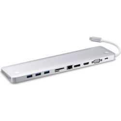 Aten USB-C Multiport Dual View Dock with Power Pass-Through Support up to 4K @ 30Hz via DisplayPort and HDMI, 1080P @ 60Hz via VGA, Dual View through PC