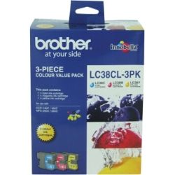 Brother LC38CL3PK Cyan/Magenta/Yellow Ink Cartridges 3-Pack (0.26K Each) - GENUINE