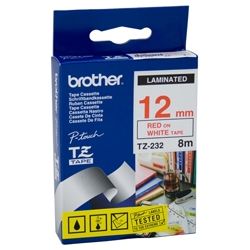 Brother 12mm Red on White TZE Tape