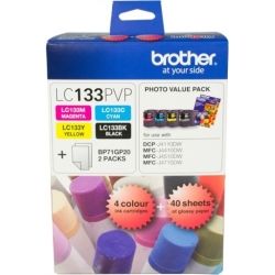 Brother LC133PVP LC133 BCMY Photo Value Pack + 40 Sheets Phoo Paper - GENUINE
