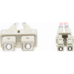 2m LC-SC OM4 Multimode Fibre Optic Cable - 2mm Oversleeving - Salmon Pink