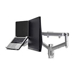 Atdec AWMS-2-ND13 Dual Notebook and Monitor Combo 24.33" Dynamic Arms on 5.31" Post and C Clamp Desk Fixing Silver