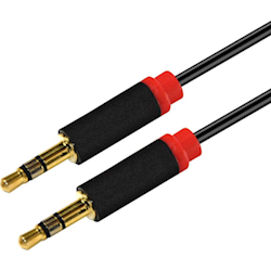 Astrotek 2m Stereo 3.5mm Flat Cable Male to Male Black with Red Mold - Audio Input Extension Auxiliary Car Cord