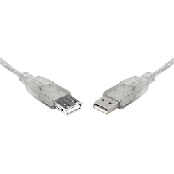 8Ware USB 2.0 Extension Cable 2m A to A Male to Female Transparent Metal Sheath Cable