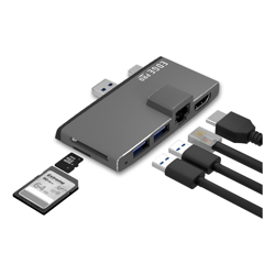 mbeat Edge Pro Multifunction USB- C Hub for Microsoft Surface Pro 5/6  Metal Grey (HDMI, LAN, USB 3.0 Hub, Card Reader)