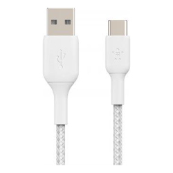 Belkin 1M USB-A TO USB-C CHARGE/SYNC CABLE BRAIDED WHITE 2YR WTY