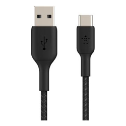 Belkin 2M USB-A TO USB-C CHARGE/SYNC CABLE BRAIDED BLACK 2YR WTY