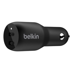 Belkin 2 PORT CAR CHARGER 18W USB-C (2) Fast CHARGE PD BLK2YR W $2500 CEW
