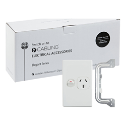 4C | Elegant Single Power Point 250V 10A - Vertical - 10 Pack with 10 FREE C-Clips