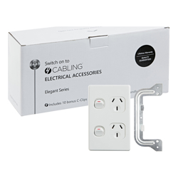 4Cabling 4C | Elegant Double Power Point 250V 10A Vertical 10 Pack with 10 FREE C-Clips