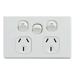 4Cabling 4C | Elegant Double Power Point 250V 10A with Extra Switch Horizontal