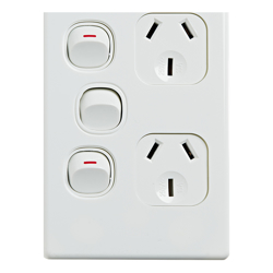 4Cabling 4C | Elegant Double Power Point 250V 10A with Extra Switch Vertical