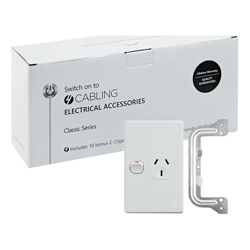 4Cabling 4C | Classic Single Power Point 250V 10A Vertical 10 Pack with 10 FREE C-Clips