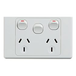 4C | Ultima Double Power Point 250V 10A with 16AX Extra Switch  - Horizontal