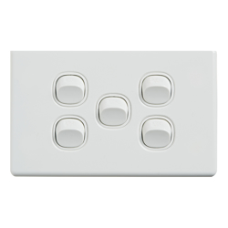 4Cabling 4C | Elegant Wall Switch 5 Gang 250V 16A Horizontal