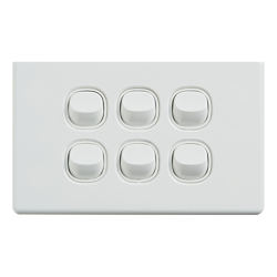 4C | Elegant Wall Switch 6 Gang 250V 16A - Horizontal
