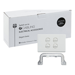 4Cabling 4C | Elegant Wall Switch 4 Gang 250V 16A Horizontal 10 Pack with 10 FREE C-Clips