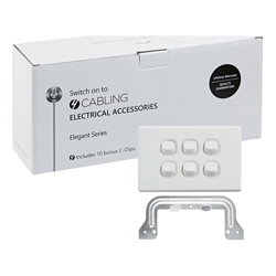 4Cabling 4C | Elegant Wall Switch 6 Gang 250V 16A Horizontal 10 Pack with 10 FREE C-Clips