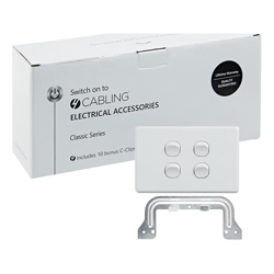 4Cabling 4C | Classic 4 Gang Switch 250V 16AX Horizontal 10 Pack with 10 FREE C-Clips