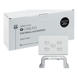 4Cabling 4C | Classic 5 Gang Switch 250V 16AX Horizontal 10 Pack with 10 FREE C-Clips