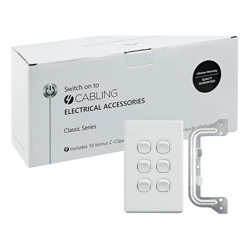 4Cabling 4C | Classic 6 Gang Switch 250V 16AX Vertical 10 Pack with 10 FREE C-Clips