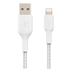 Belkin 2M USB-A TO LIGHTNING CHARGE/SYNC CABLE, BRAIDED, MFi, WHT, 2 YR WTY
