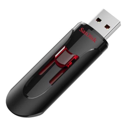 SanDisk Cruzer Glide 3.0 USB Flash Drive, CZ600 64GB, USB3.0, Black with red slider, retractable design, 5Y