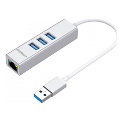 Simplecom CHN420 Silver Aluminium 3 Port SuperSpeed USB HUB with Gigabit Ethernet Adapter - CBAT-USBCLAN