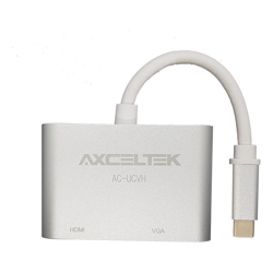 Axceltek AC-UCVH USB-C to VGA/HDMI 15cm aluminium adapter