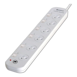 Sansai PB6SURG-SW 6-Way Power Board with Individual Switches Surge Protection and Extra Wide Plug Spacing