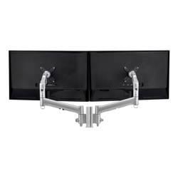 Atdec AWM Dual Monitor Mount solution on a 135mm Post Grommet Clamp white