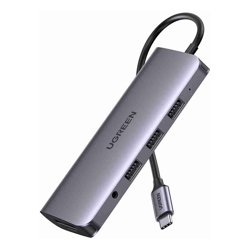 UGREEN USB-C To 3*USB 3.0 A+HDMI+VGA+RJ45 Gigabit+SD/TF+AUX3.5mm+PD Converter Gray with PD 80133