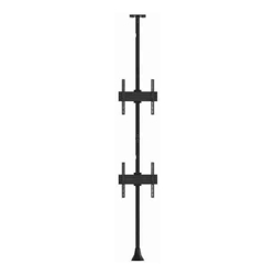 Atdec 1x2 floor-to-ceiling mount (two 0.48m rails 3m pole). Max load per display: 50kg