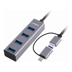 mbeat 4-Port USB 3.0 Hub with 2-in-1 USB 3.0  USB-C Converter Space Grey