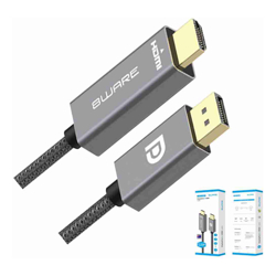 8ware 2m Displayport DP to HDMI Male to Male Adapter Converter Cable Retail Pack 1080P Nylon Braide for Video Card PC Notebook to Monitor Projector TV