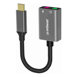 mbeat Elite USB-C to 3.5mm Audio and Microphone Adapter  Adds Headphone Audio and Microphone Jack to USB-C Computer Tablet Smartphone Devices Spa