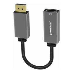 mbeat Elite Display Port to HDMI Adapter Converts DisplayPort to HDMI Female Port Supports 4K@60Hz (38402160)  Nylon Braided Cable Space Grey