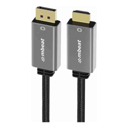 mbeat Tough Link 1.8m 4K/60Hz Display Port to HDMI Cable  Connects DisplayPort to HDMI 4K@60Hz (38402160) Gold Plated Aluminium  Nylon Braided