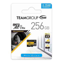Team TEAMGROUP HIGH ENDURANCE 256GB Micro SDXC UHS-I U3 V30 4K 100MB/s(Designed for Monitoring) Stable Durable Long Lasting Flash Memory Card for Security