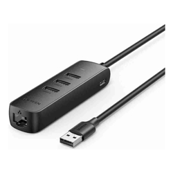 UGREEN 20984 USB 2.0 to 3xUSB2.0 with RJ45 (100Mbps) Ethernet Adapter (Black)