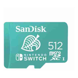 SANDISK AND NINTENDO COBRANDED MICROSDXC SQXAO 512GB U3 C10 UHS-1 100MB/S R 90MB/S W 3X5 Lifetime LIMITED